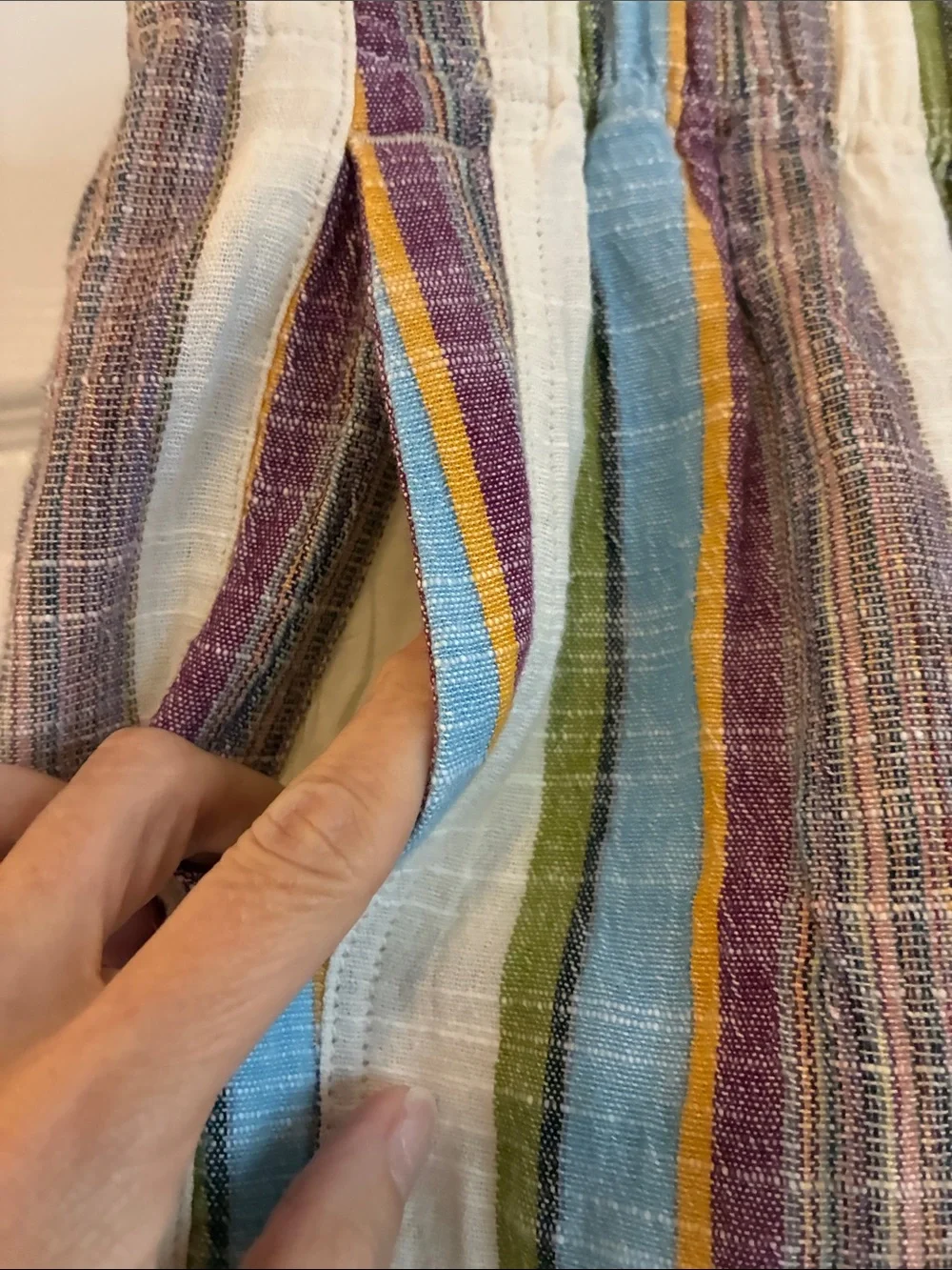 Free People Linen Cotton Chambers Laid Back Stripe Pants Coastal Euro Summer XS